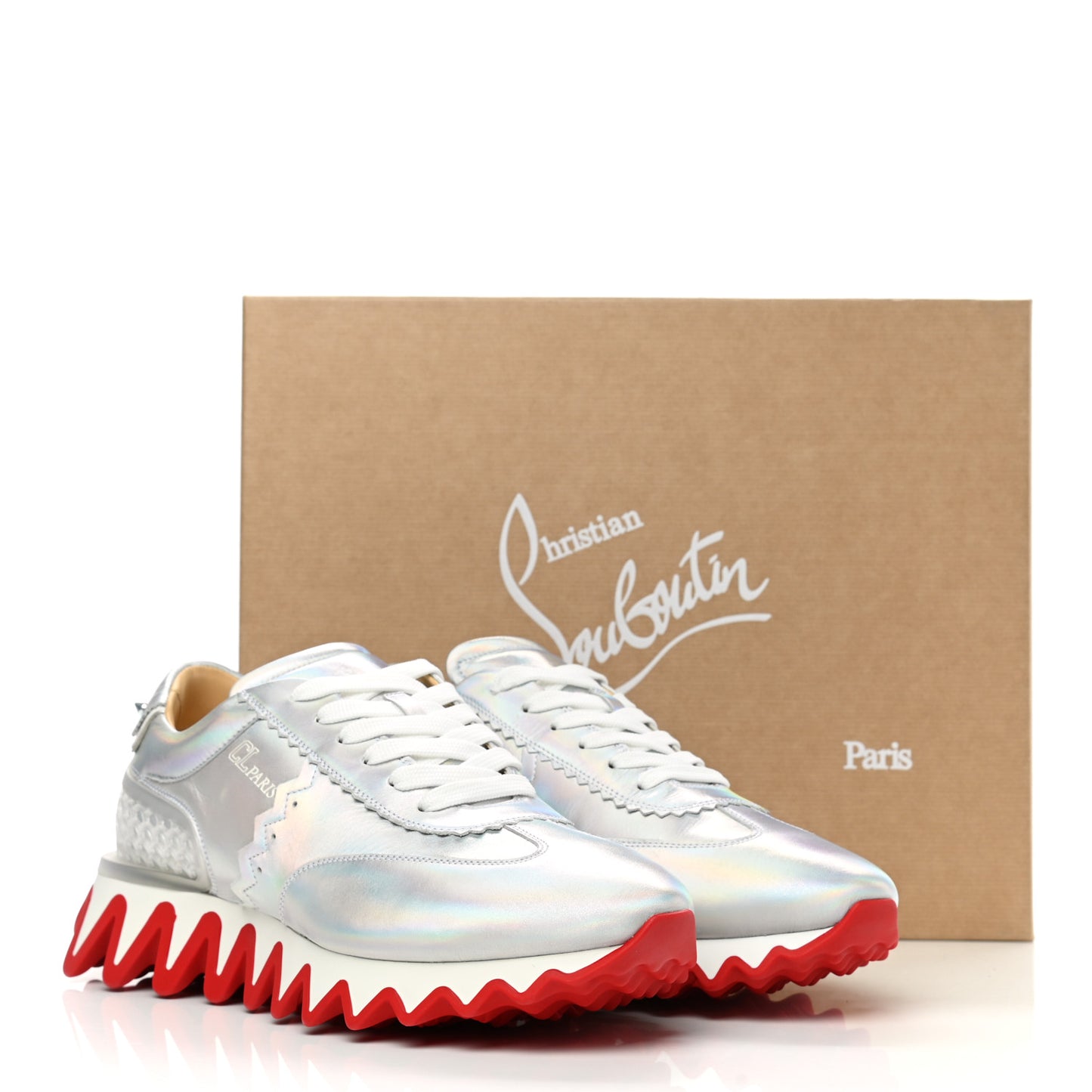 Laser Reflective Calfskin Mens Loubishark Sneakers 43 Laser White