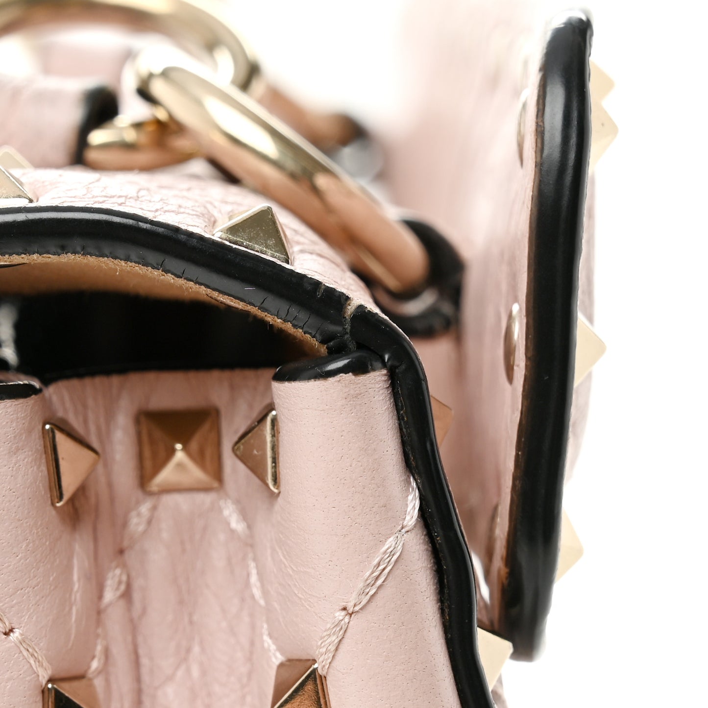Craquele Nappa Small Rockstud Spike Shoulder Bag Water Rose