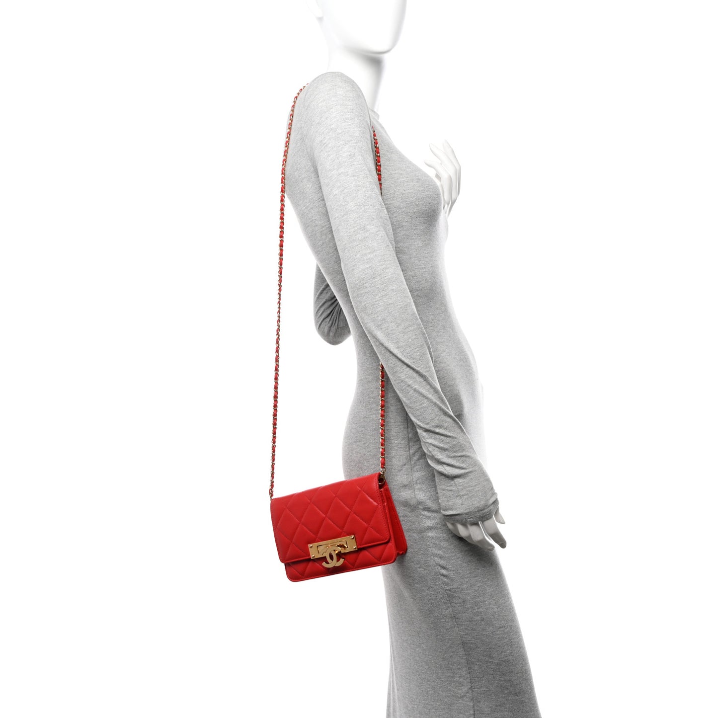 Lambskin Quilted Golden Class Wallet on Chain WOC Red