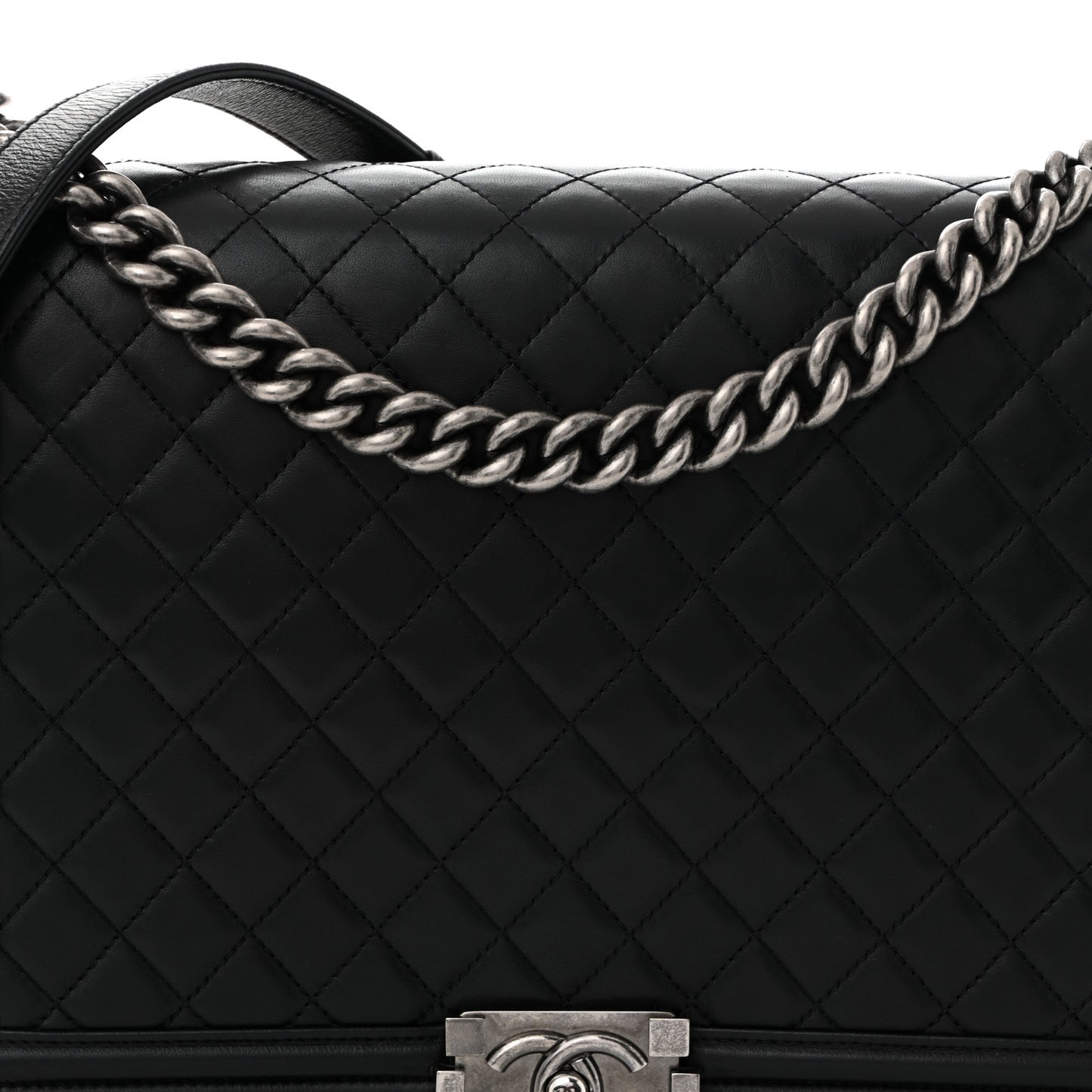 Lambskin Quilted Large Boy Flap Black
