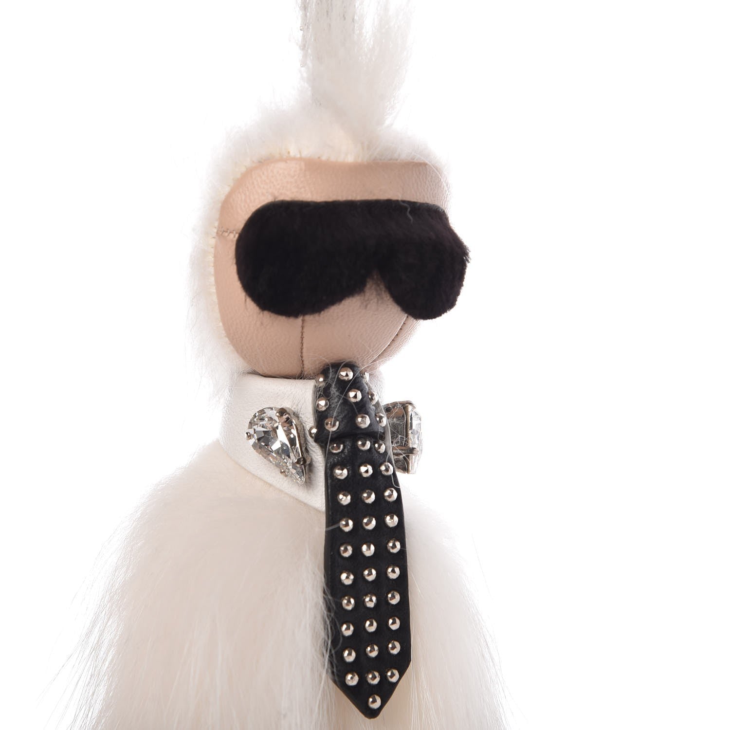 Fendi Fox Goat Mink Fur Nappa Crystal Studded Mini Karlito Tuxedo Bag Charm White Multicolor 4 of 4