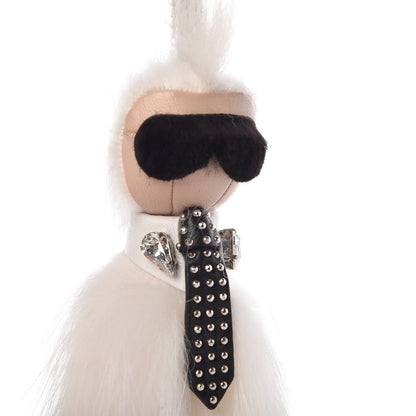 Fendi Fox Goat Mink Fur Nappa Crystal Studded Mini Karlito Tuxedo Bag Charm White Multicolor 4 of 4