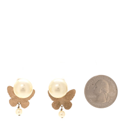 Christian Dior Pearl Butterfly Tribal Earrings Gold 2 of 4