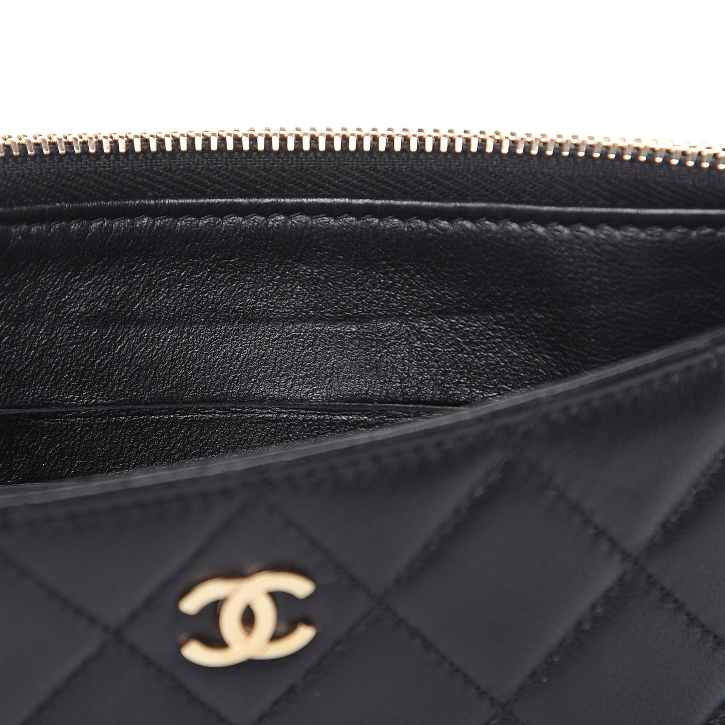 Lambskin Quilted Classic Zip Pouch Black