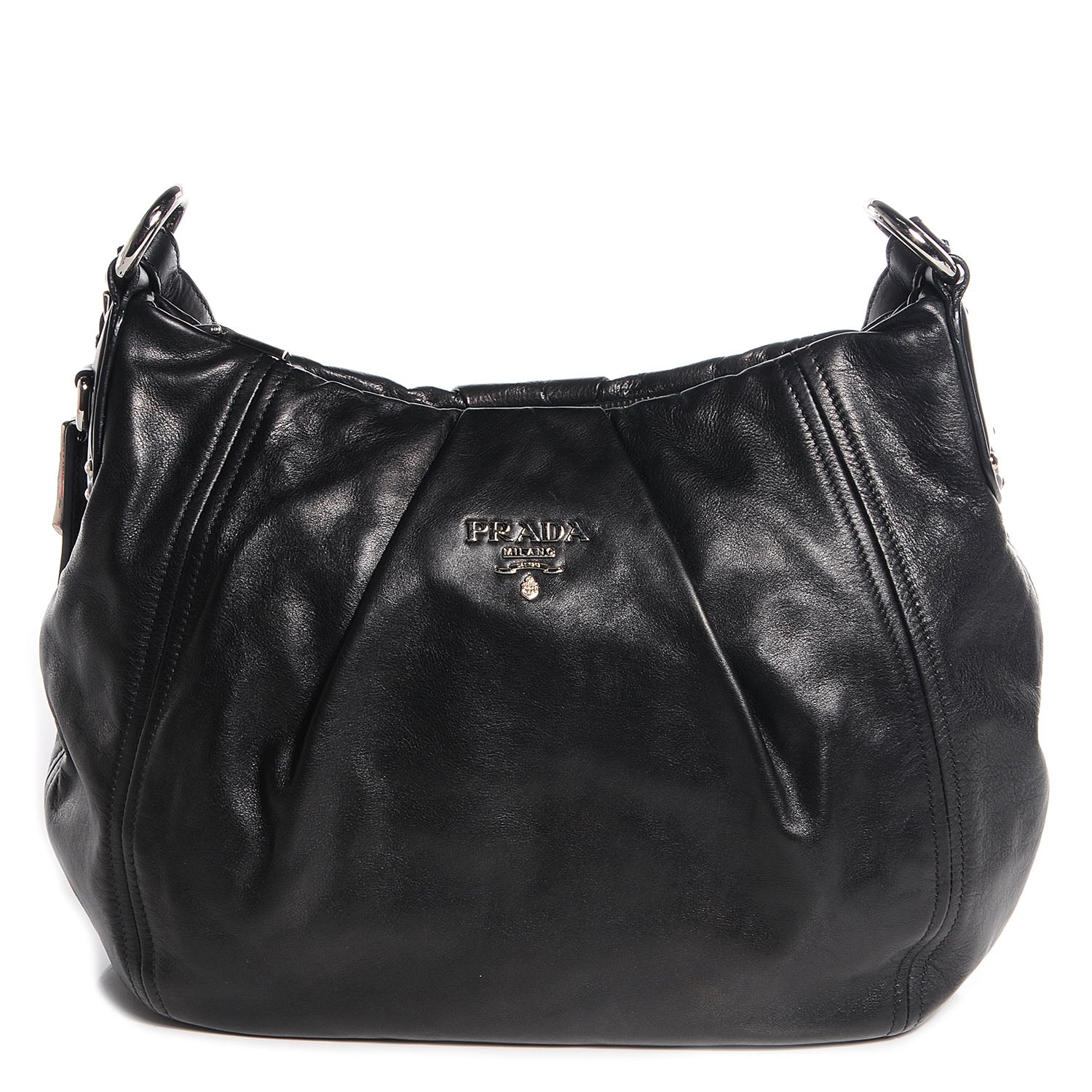 Prada Soft Calf Pleated Hobo Nero Black 1 of 15