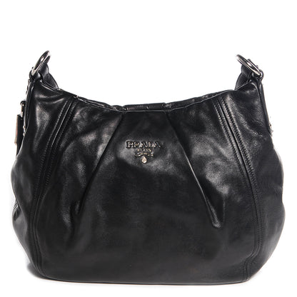 Prada Soft Calf Pleated Hobo Nero Black 1 of 15