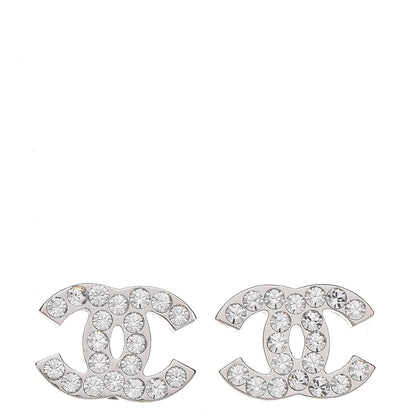 Chanel Crystal Timeless CC Earrings Silver 1 of 4