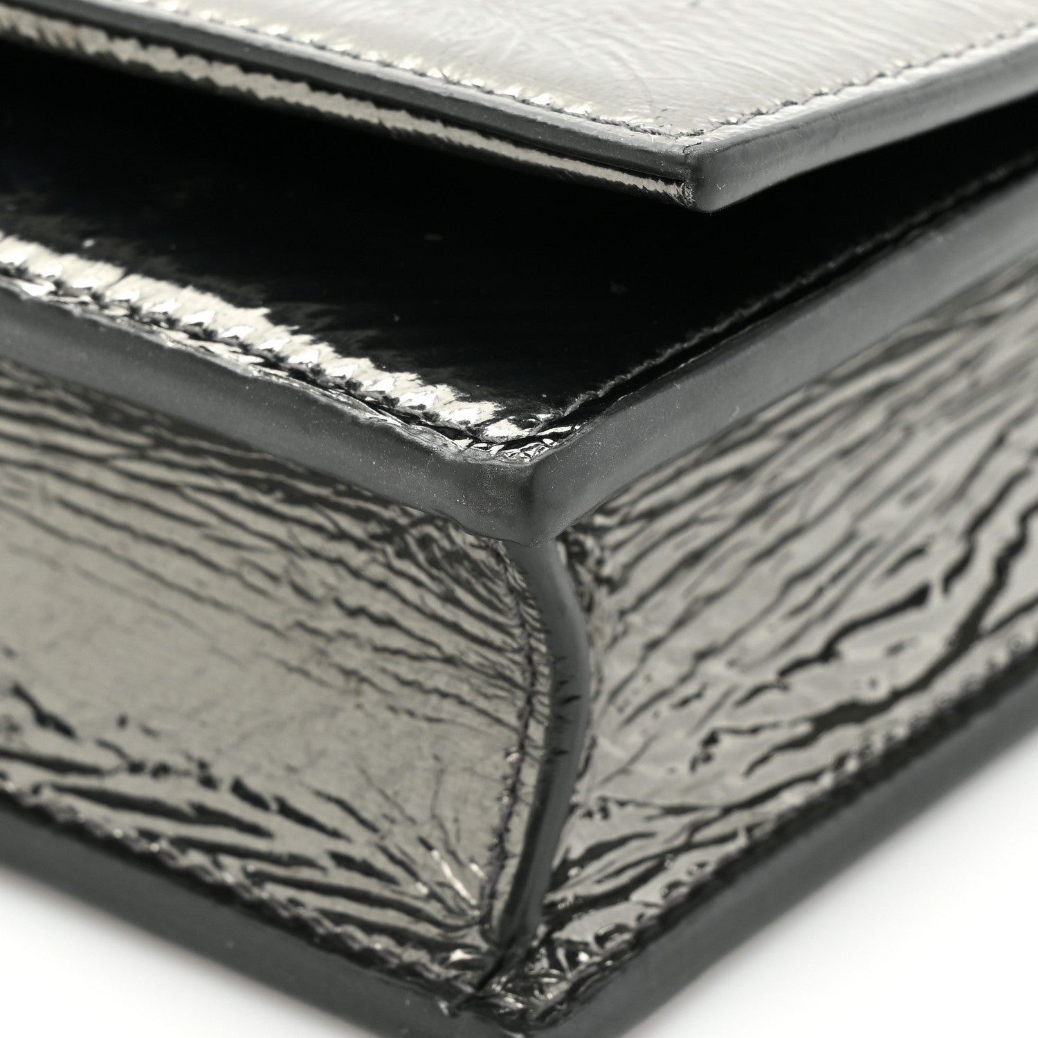 Saint Laurent Metallic Crackled Calfskin Kate Monogram Tassel Chain Wallet Antracite Black 16 of 20