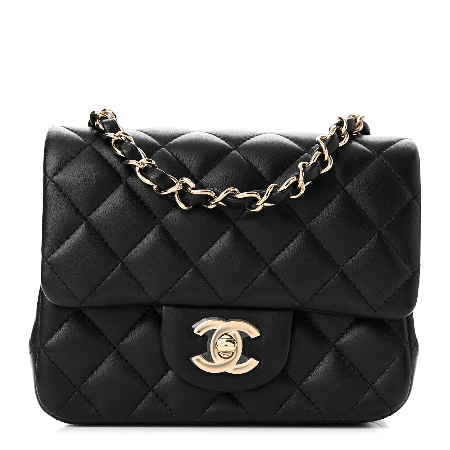 Lambskin Quilted Mini Square Flap Black