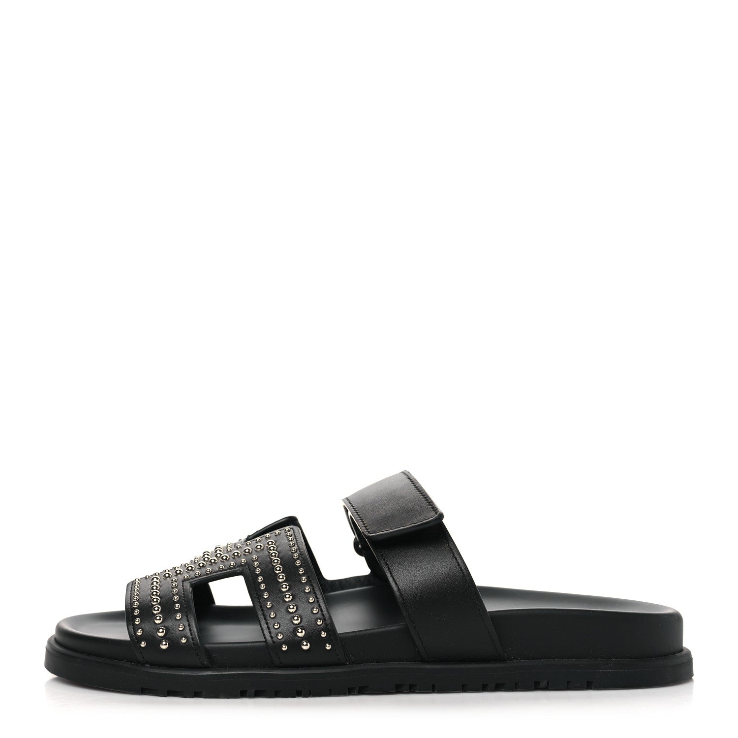 Hermes Calfskin Medor Studded Womens Chypre Sandals 40.5 Black 1 of 9