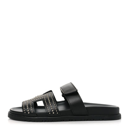 Hermes Calfskin Medor Studded Womens Chypre Sandals 40.5 Black 1 of 9