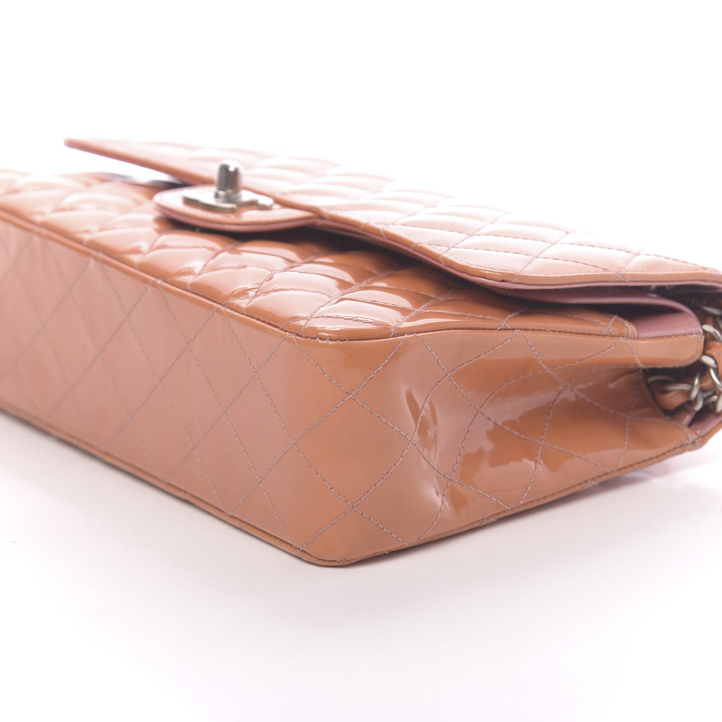 Patent Quilted Medium Double Flap Orange