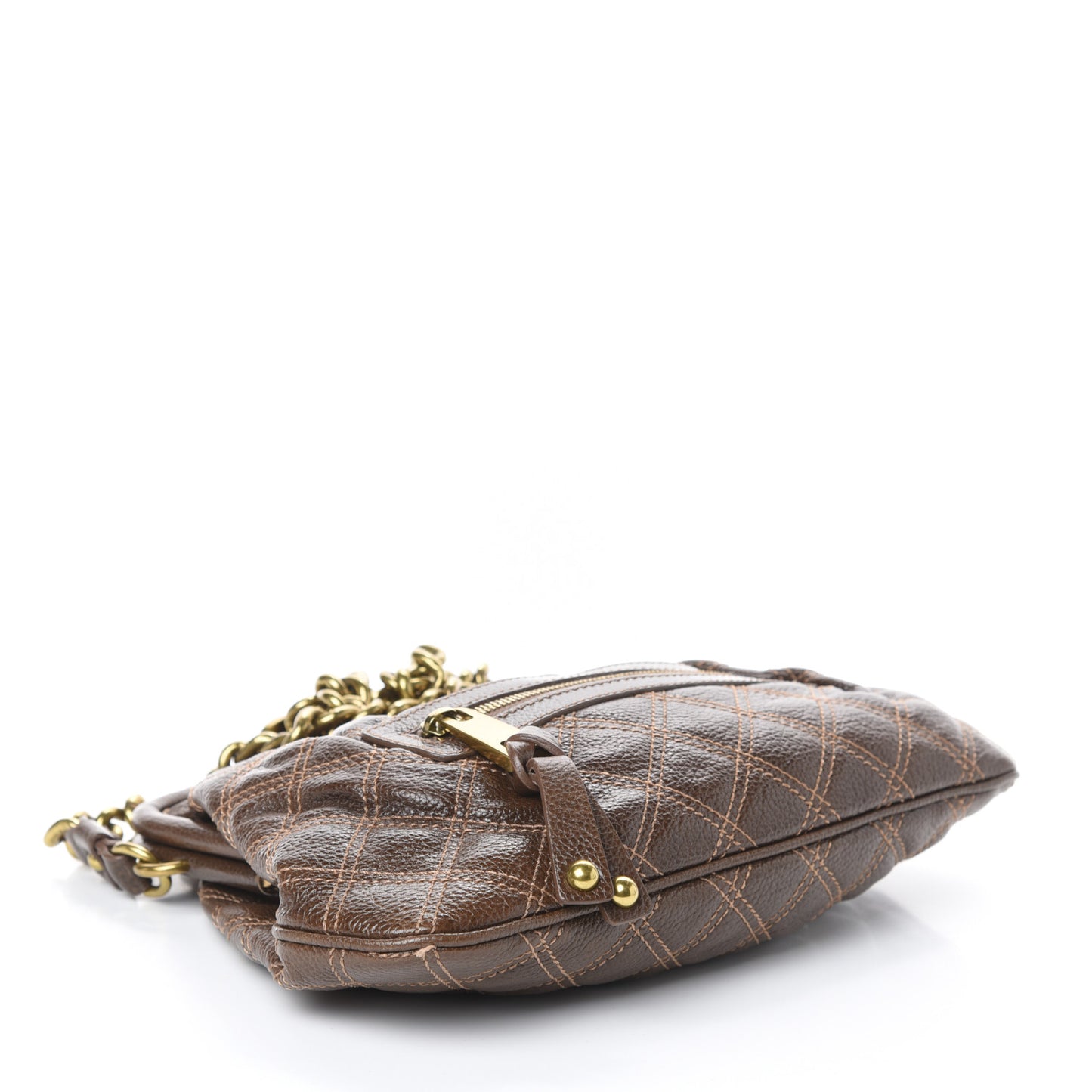 Calfskin Quilted Little Stam Brown