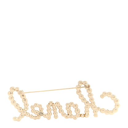 Chanel Crystal Pearl Logo Brooch Gold 3 of 5
