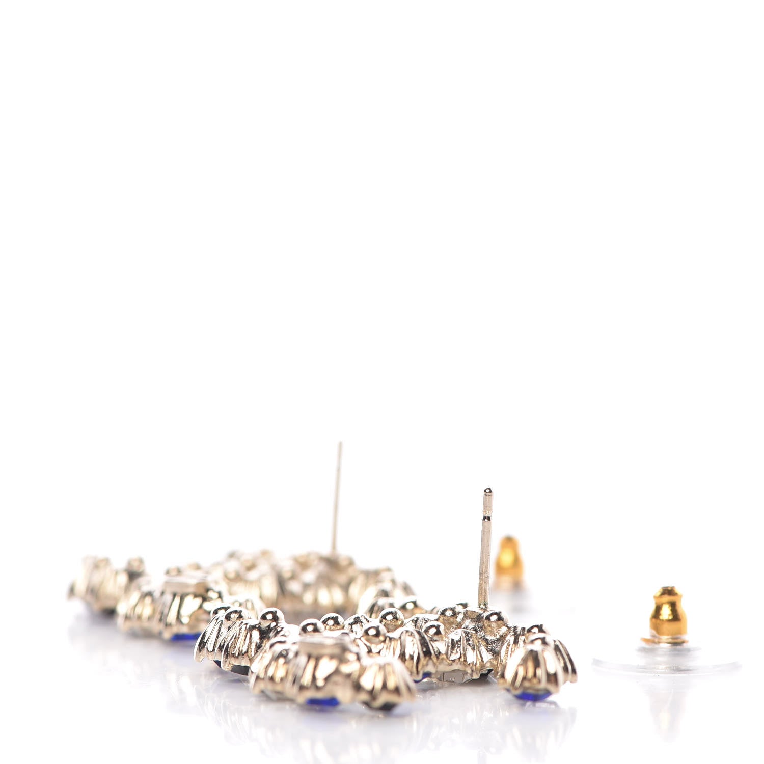 Chanel Crystal CC Earrings Gold Black Blue 3 of 5