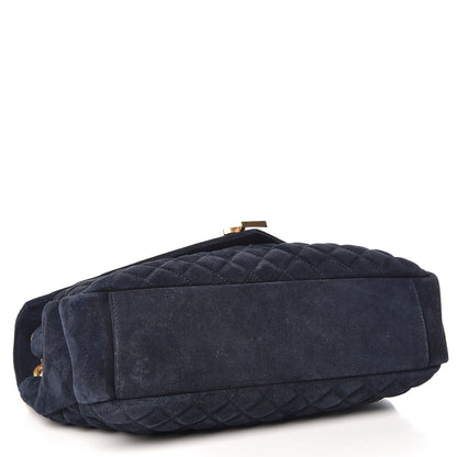 Saint Laurent Suede Mixed Matelasse Triquilt Large Monogram Envelope Satchel Navy Blue 4 of 9
