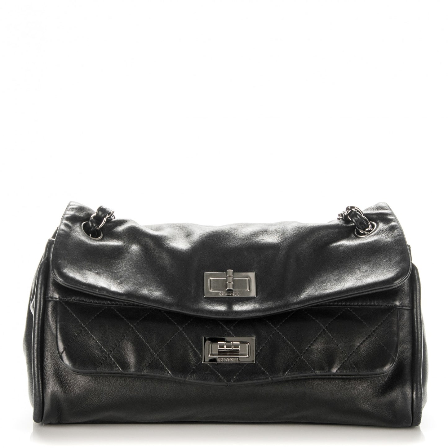 Lambskin Quilted Large Mademoiselle Double Flap Black