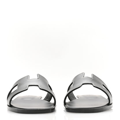 Hermes Box Calfskin Oran Sandals 36.5 Black 3 of 8