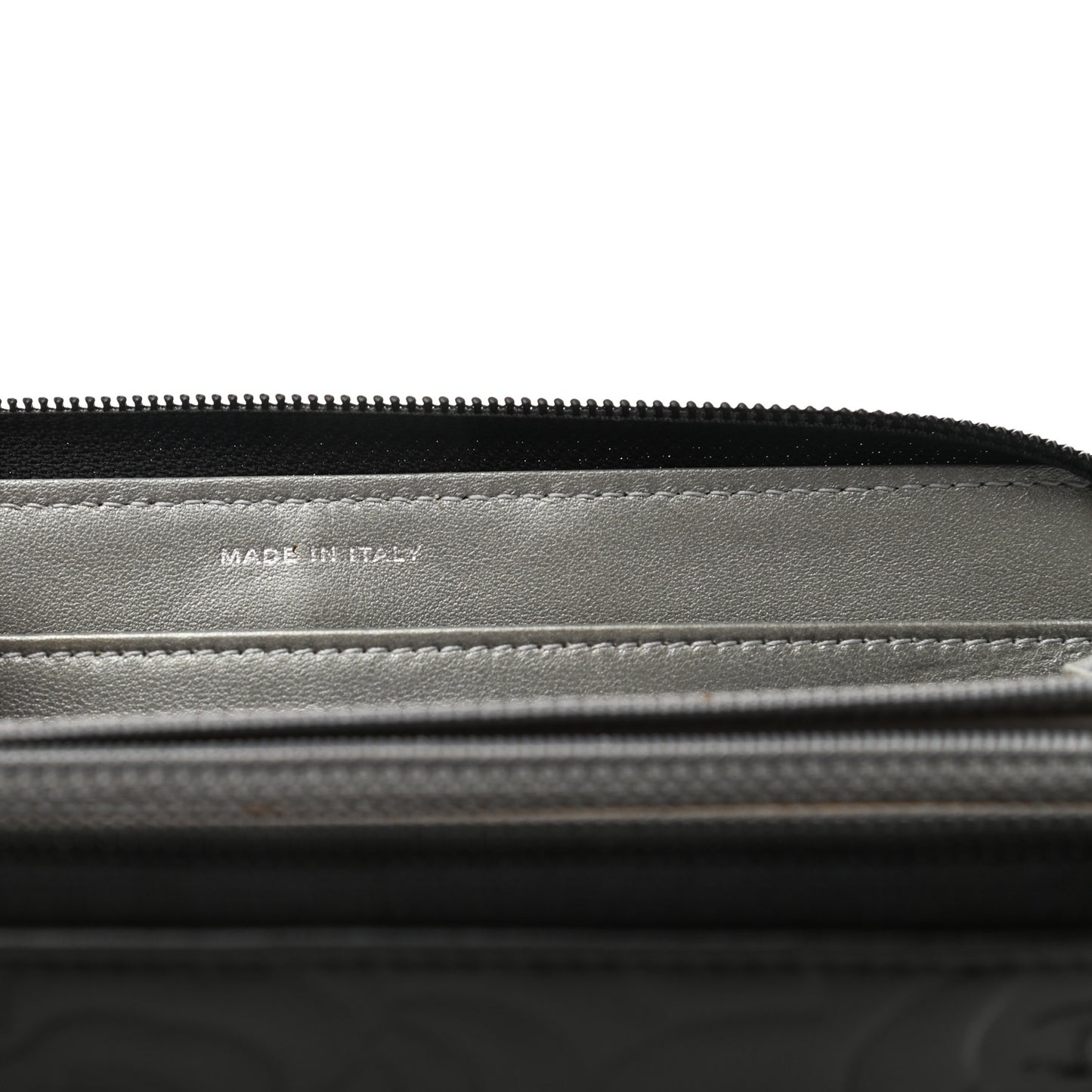 Lambskin Camellia Embossed Large Zip Around Gusset Wallet Black