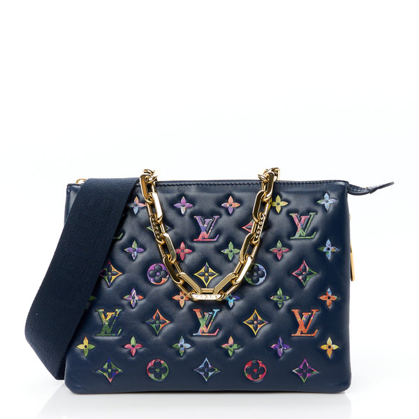 Louis Vuitton Lambskin Embossed Monogram LV Garden Coussin PM Navy