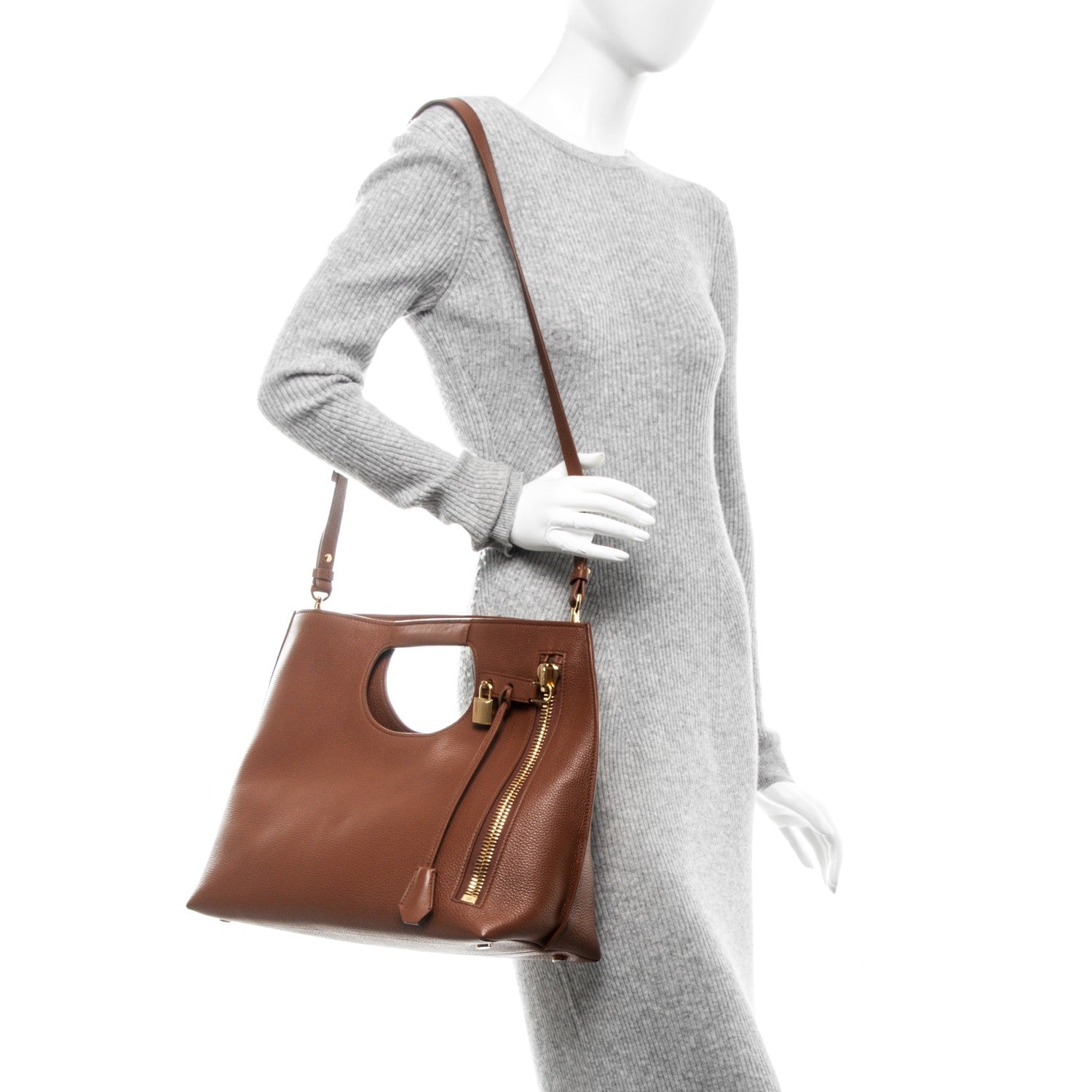 Tom Ford Grained Calfskin Alix Padlock Zip Tote Tobacco 2 of 10