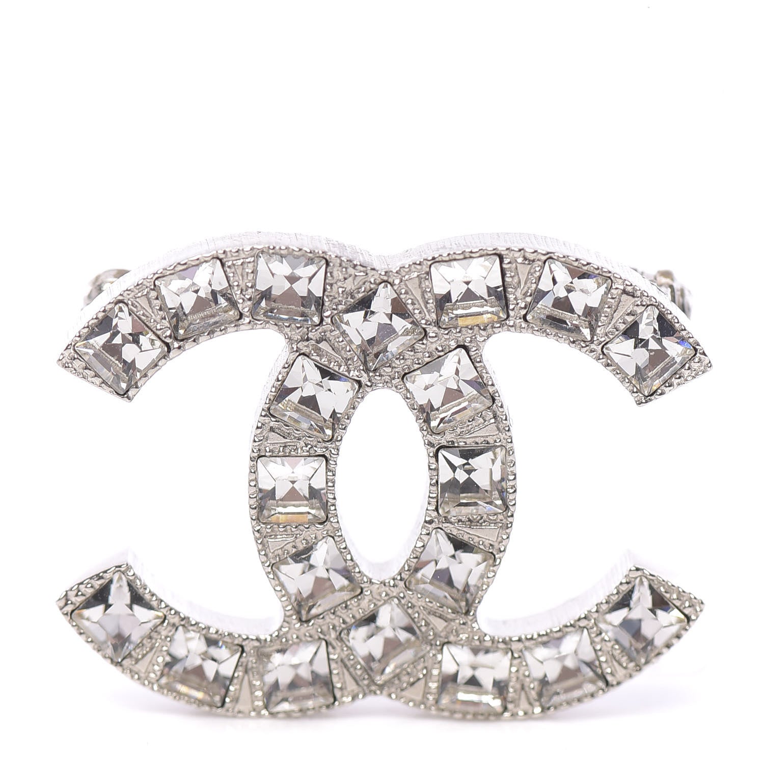 Chanel Crystal Baguette CC Mini Brooch Silver 1 of 4