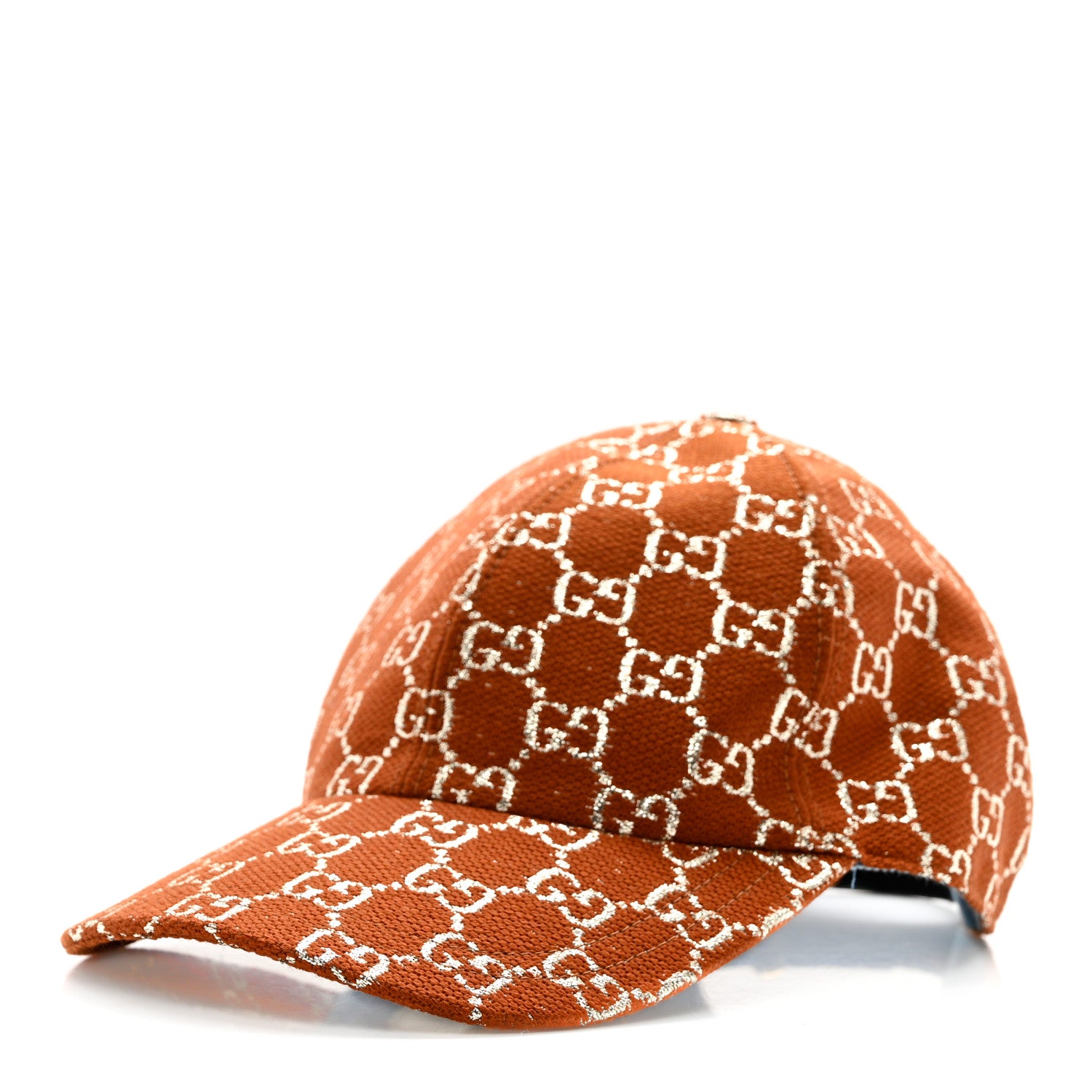 Gucci Canvas Lame GG Monogram Rush Baseball Hat M Burnt Orange Silver 1 of 9