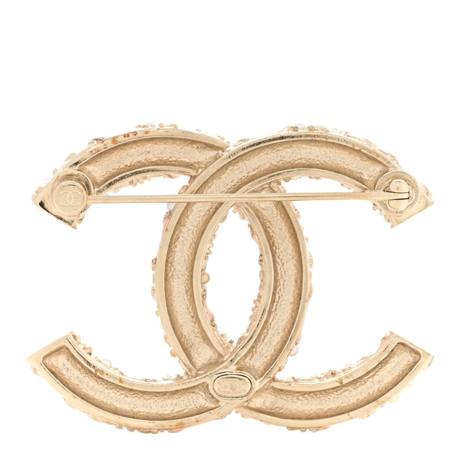 Chanel Enamel Pearl Crystal Twisted CC Brooch Gold Pale Pink 3 of 5