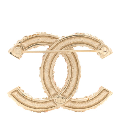 Chanel Enamel Pearl Crystal Twisted CC Brooch Gold Pale Pink 3 of 5