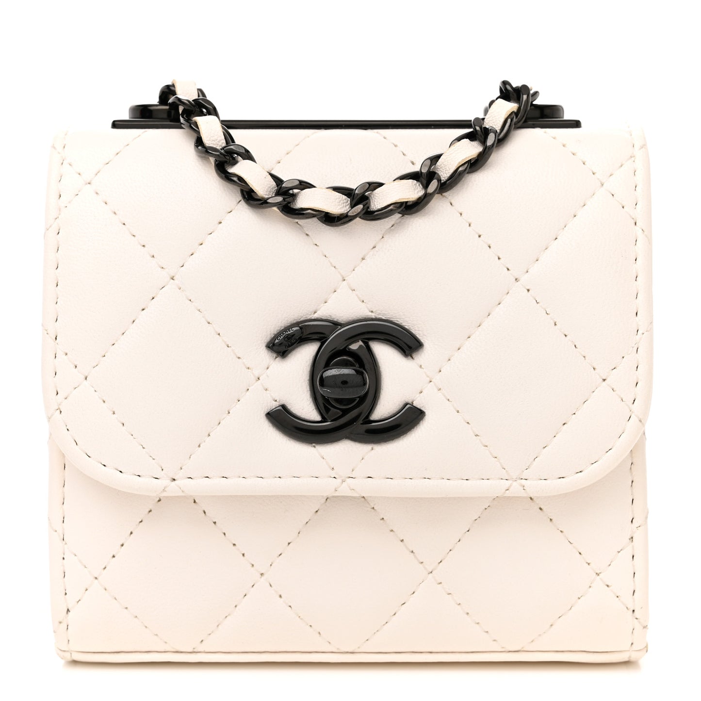 Lambskin Quilted Mini Trendy CC Clutch With Chain White