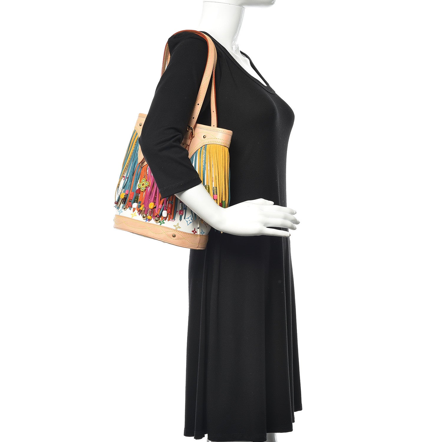 Louis Vuitton Monogram Multicolor Fringe Bucket White 2 of 9