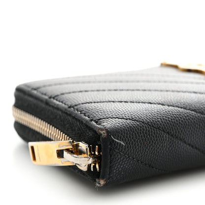Saint Laurent Grain De Poudre Matelasse Chevron Monogram Zip Around Wallet Black 10 of 14