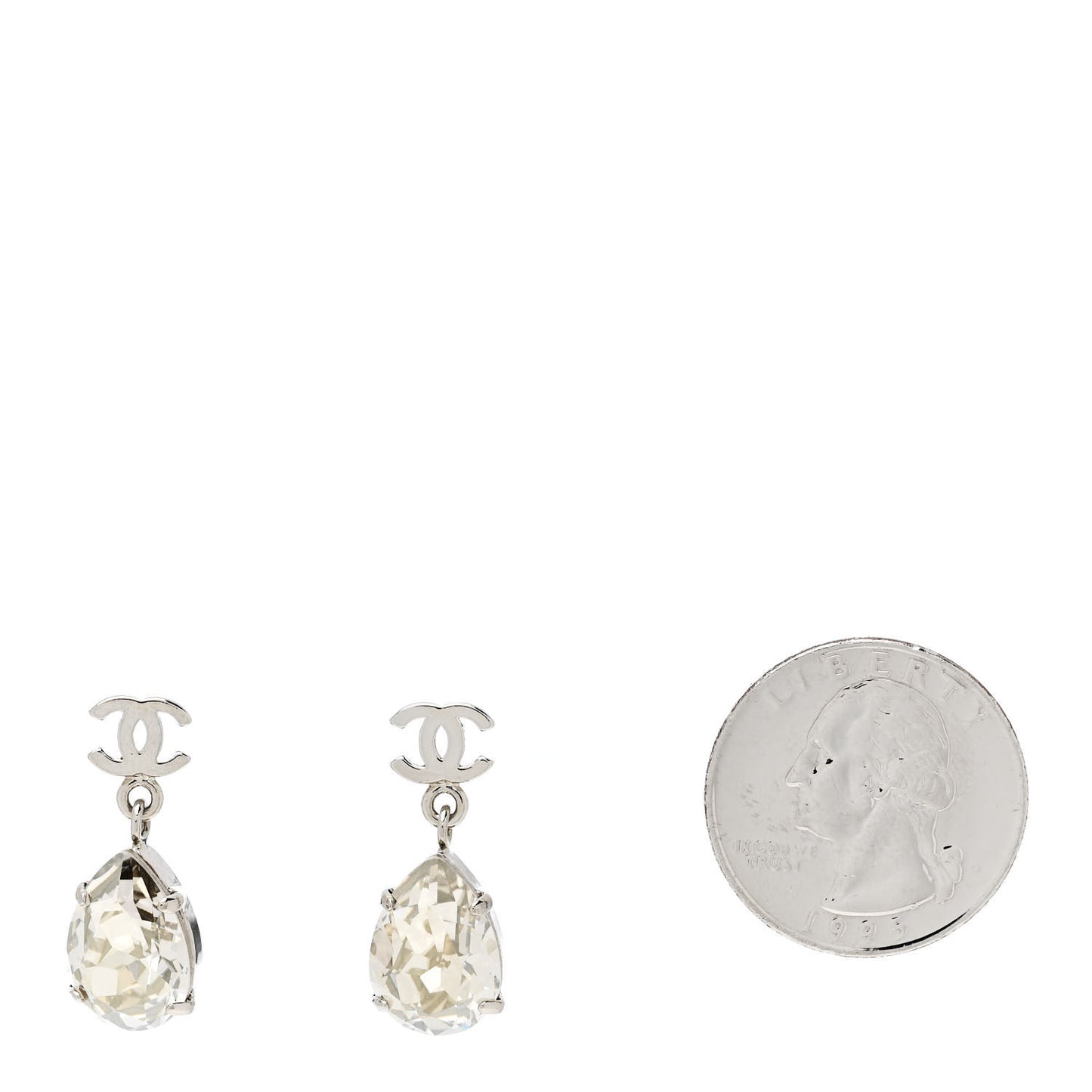 Crystal CC Tear Drop Earrings Silver