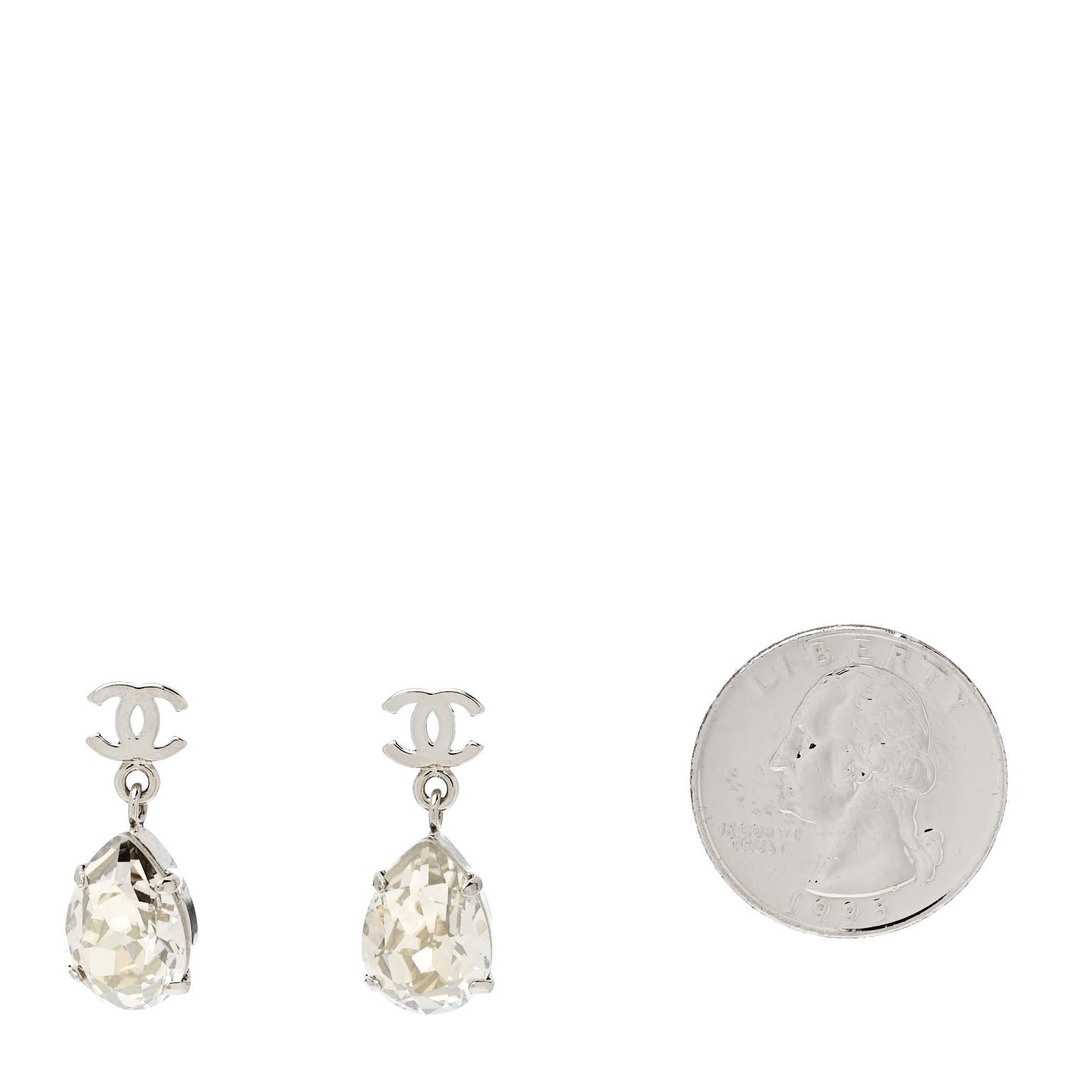 Chanel Crystal CC Tear Drop Earrings Silver 2 of 5