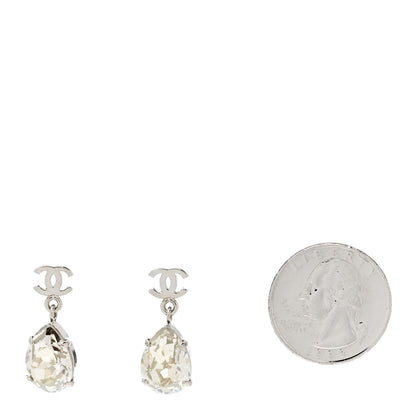 Chanel Crystal CC Tear Drop Earrings Silver 2 of 5
