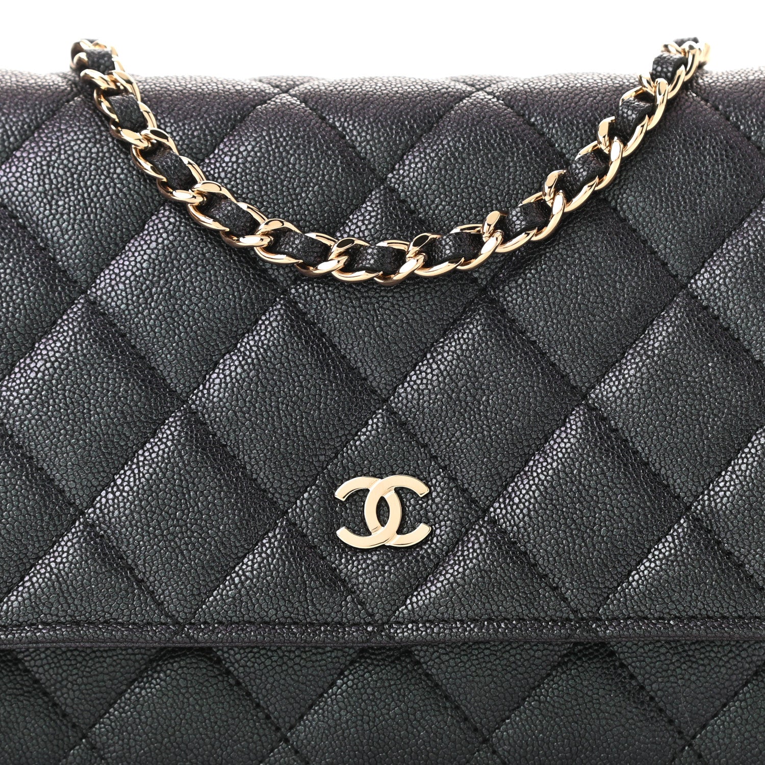 Chanel Iridescent Caviar Quilted Wallet On Chain WOC Black 9 of 12