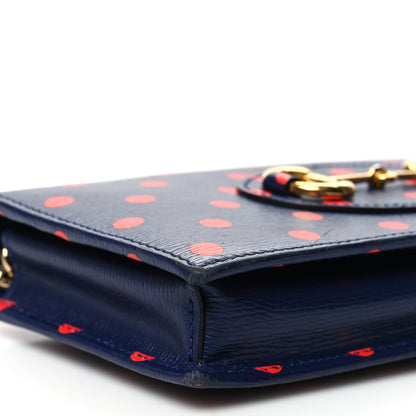 Gucci Shangai Calfskin Polka Dot Horsebit 1955 Wallet On Chain Blue Orange Sailor Blue 9 of 10