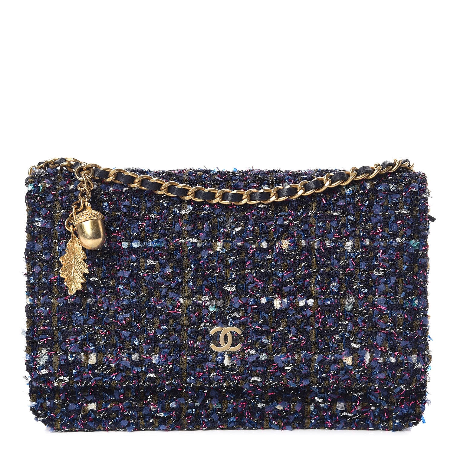 Chanel Tweed Charms Wallet On Chain WOC Blue Purple Khaki Pink 1 of 11