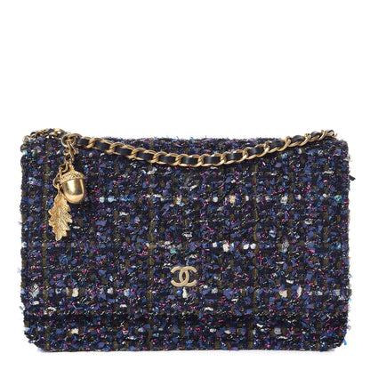 Chanel Tweed Charms Wallet On Chain WOC Blue Purple Khaki Pink 1 of 11