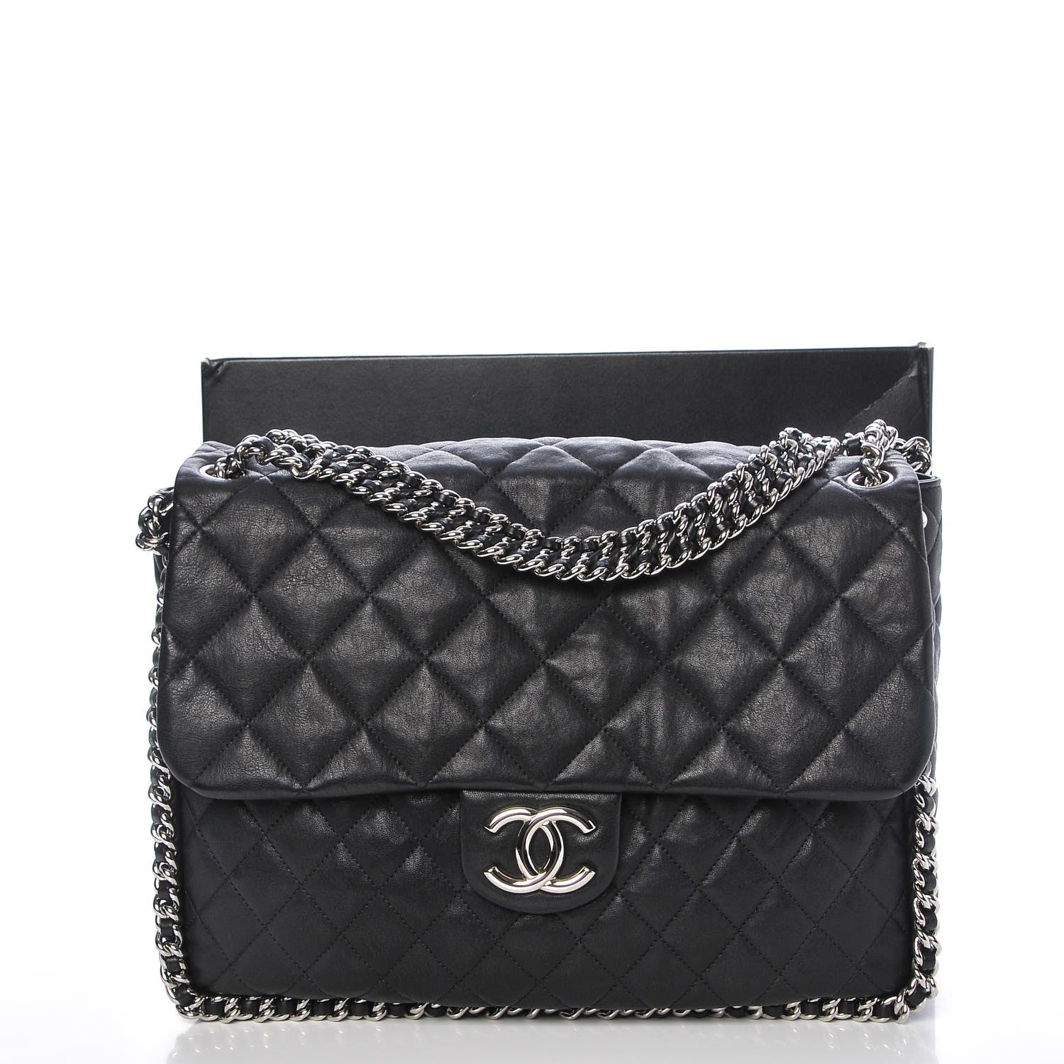 Chanel Washed Lambskin Quilted Maxi Chain Around Flap Black 9 of 9