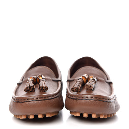 Gucci Hebron Calfskin Womens Bamboo Tassel Driver Loafers 39 New Oak 2 of 10