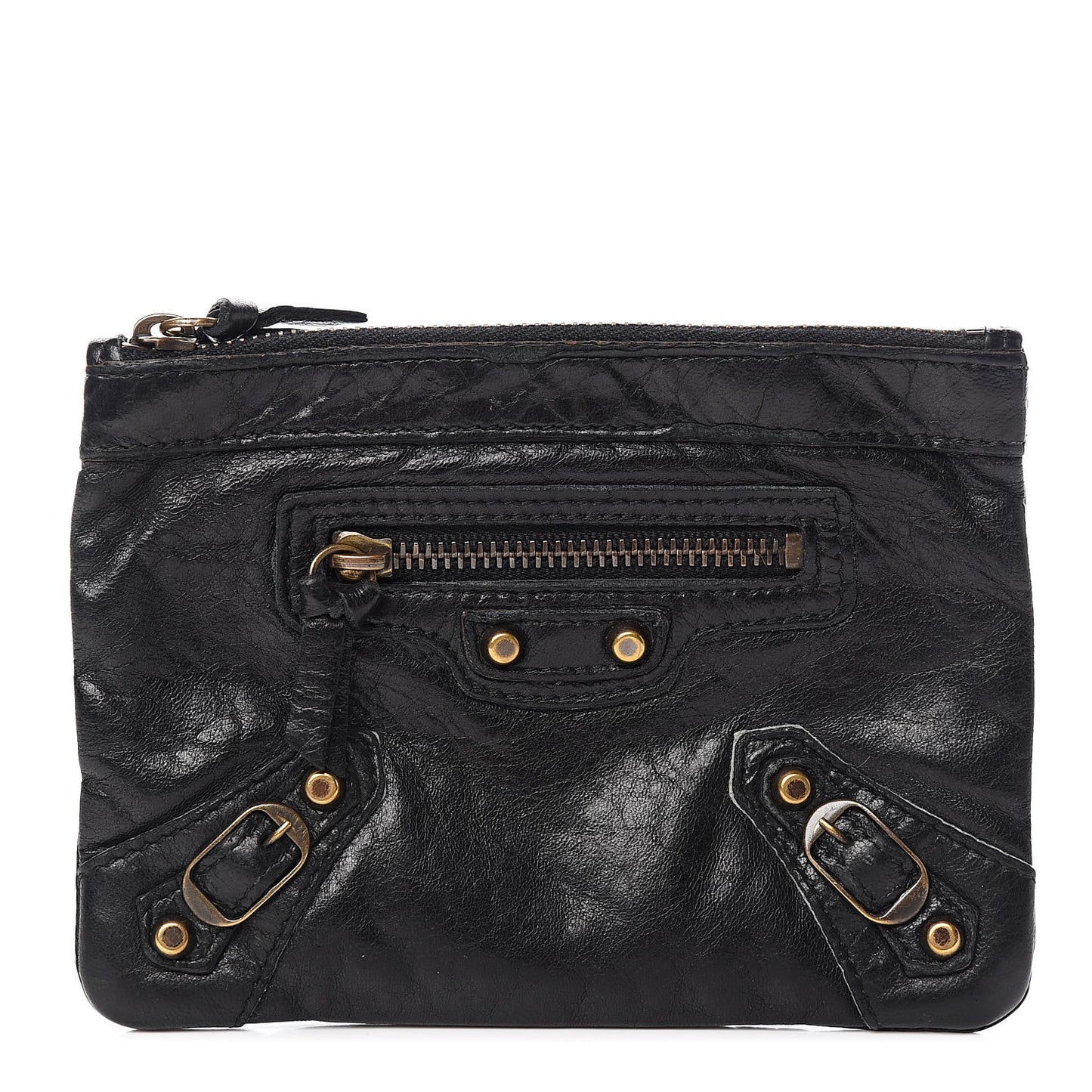 Agneau Classic Gold Hardware M Porte-Monnaie Coin Purse Black