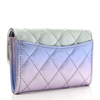 Chanel Gradient Metallic Calfskin Quilted Flap Card Holder Wallet Silver Blue Yellow Purple 3 of 11