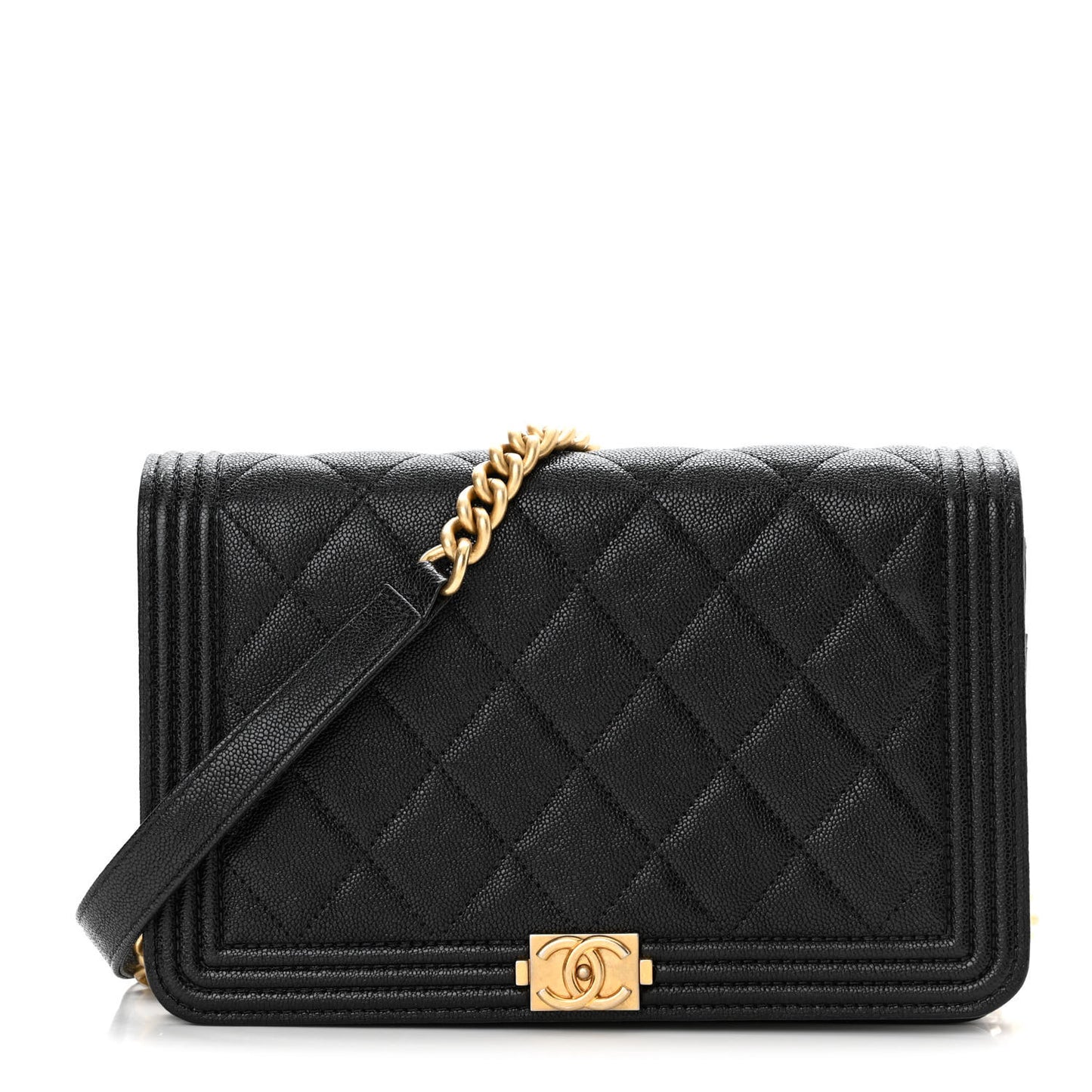 Caviar Quilted Boy Wallet On Chain WOC Black