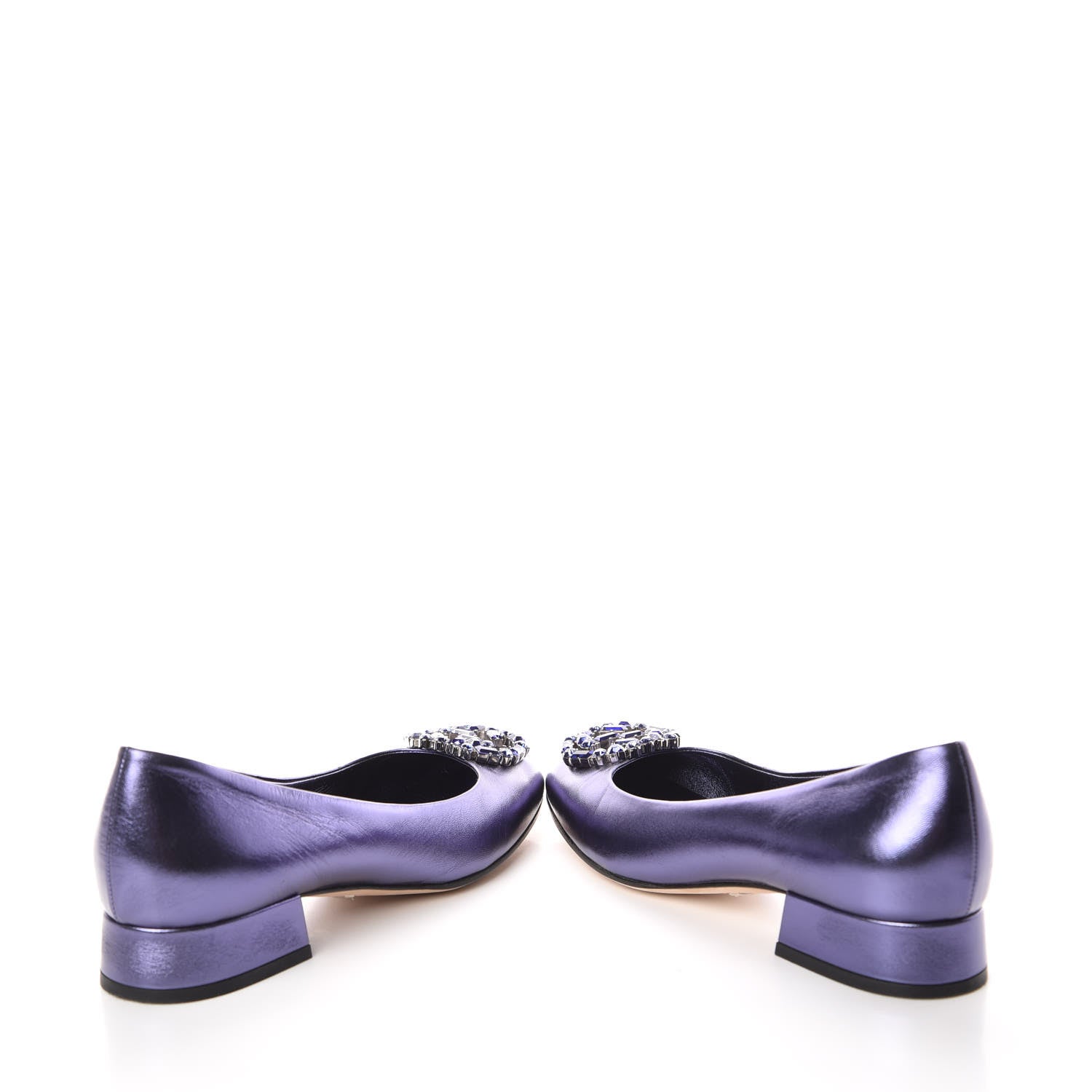 Gucci Metallic Nappa Crystal Interlocking G Mid Heel Pumps 35.5 Blue 6 of 10