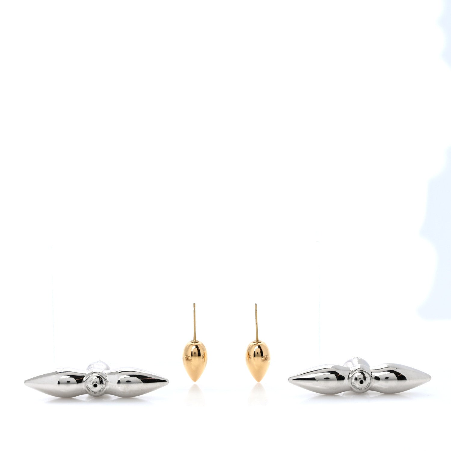 Louis Vuitton Metal Louisette Earrings Silver Gold 3 of 5