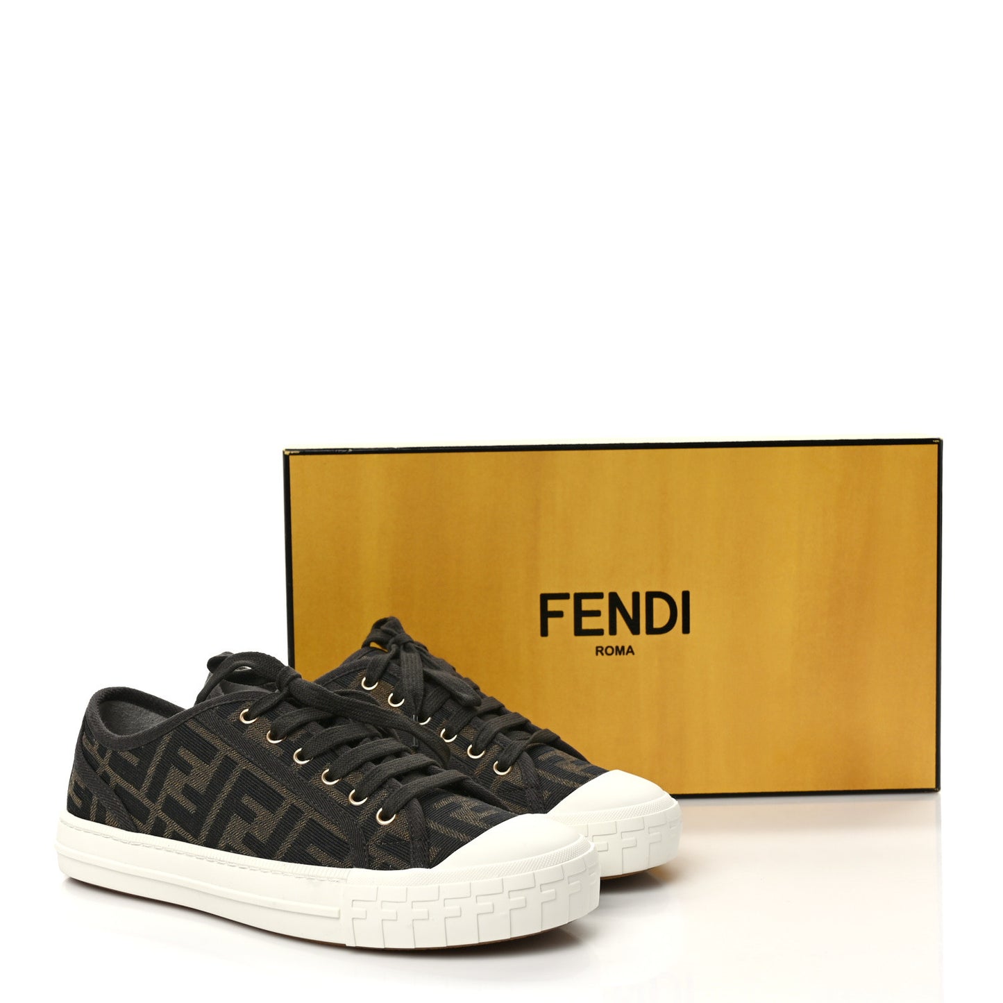 Fabric Jacquard FF Womens Domino Low Top Sneakers 38 Tobacco