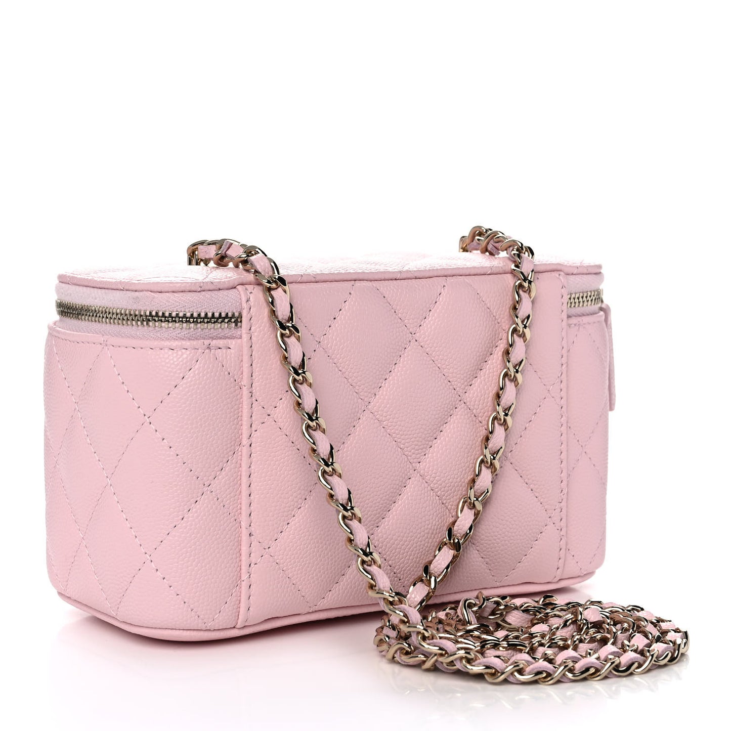 Caviar Quilted Small Vanity Case With Chain Light Pink
