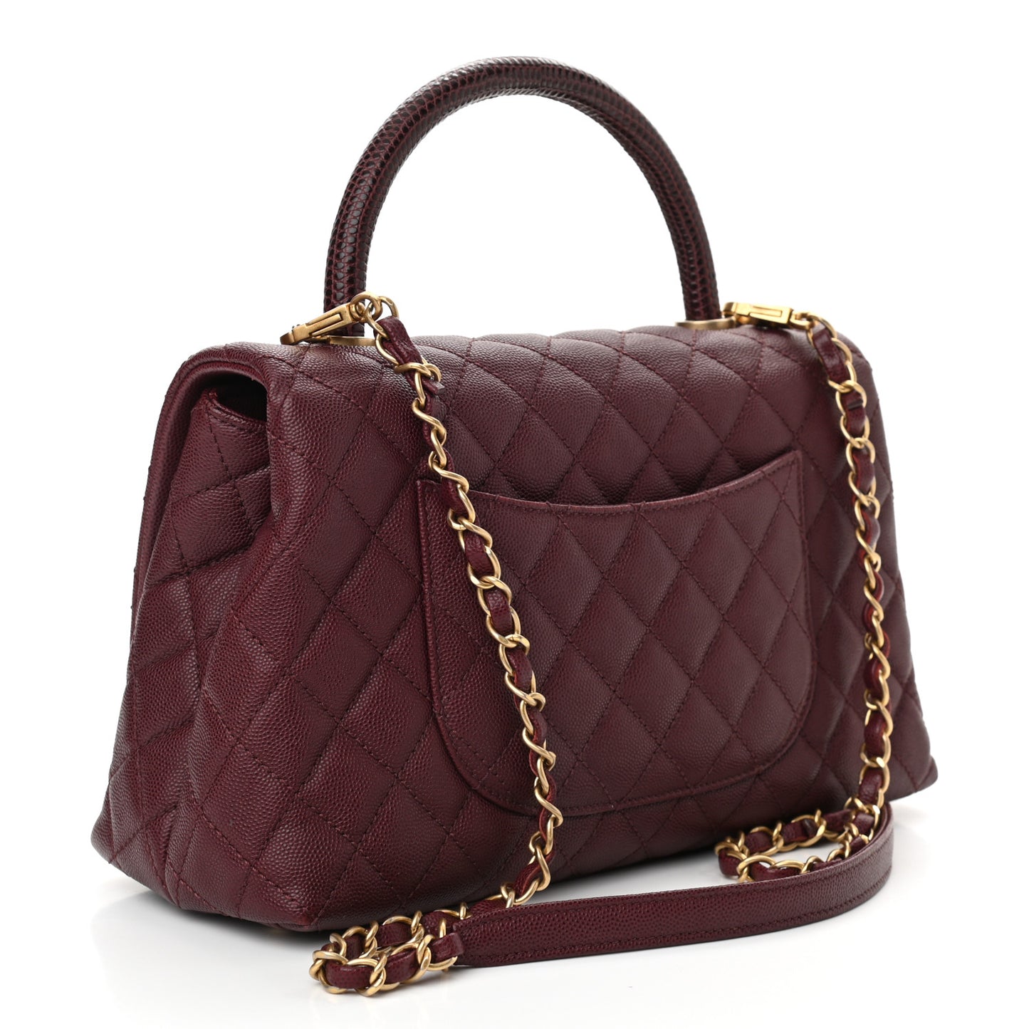 Caviar Lizard Quilted Small Coco Handle Flap Burgundy