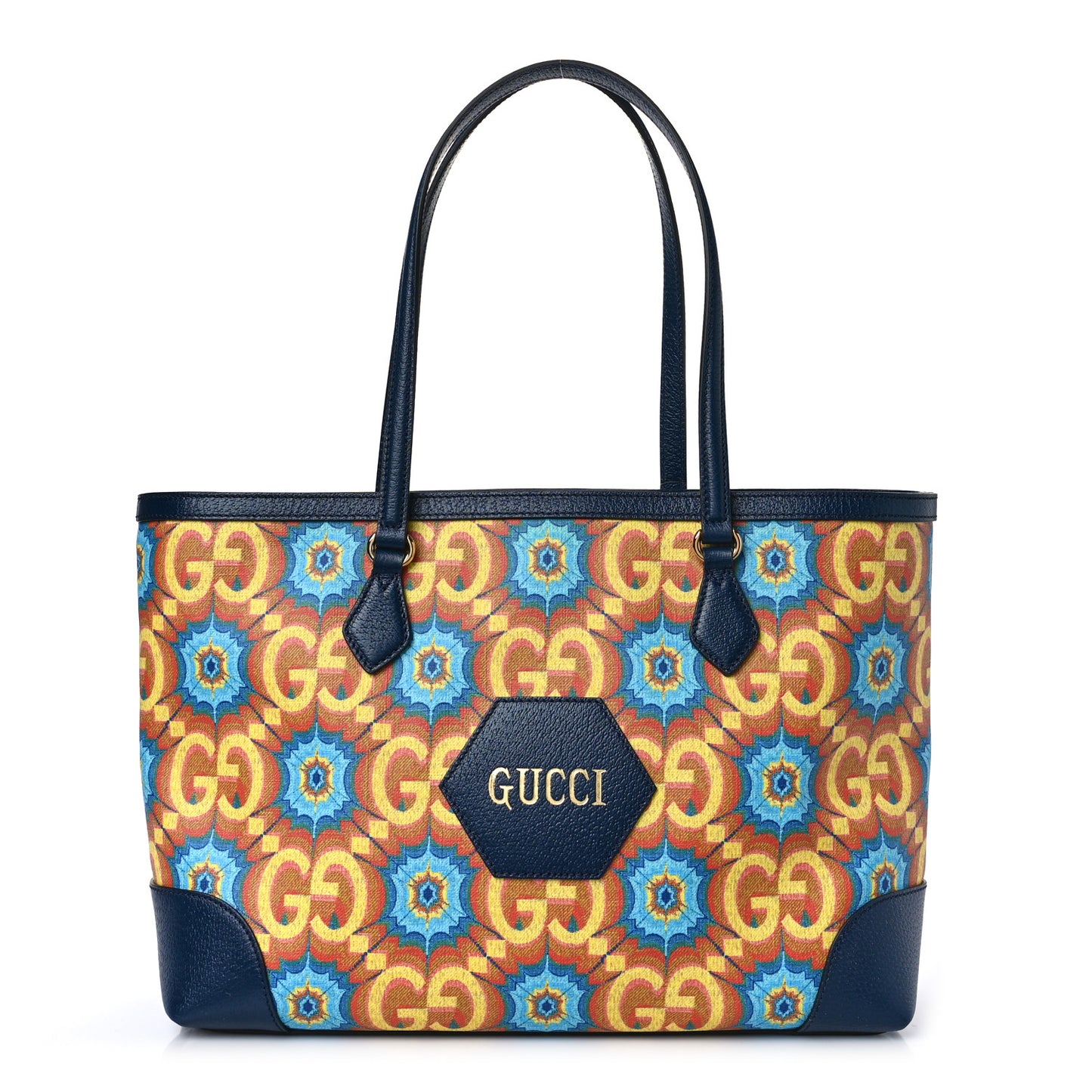 GG Supreme Kaleidoscope Calfskin Script Logo Gucci 100 Tote Bag Blue Orange Multicolor Blue Agata